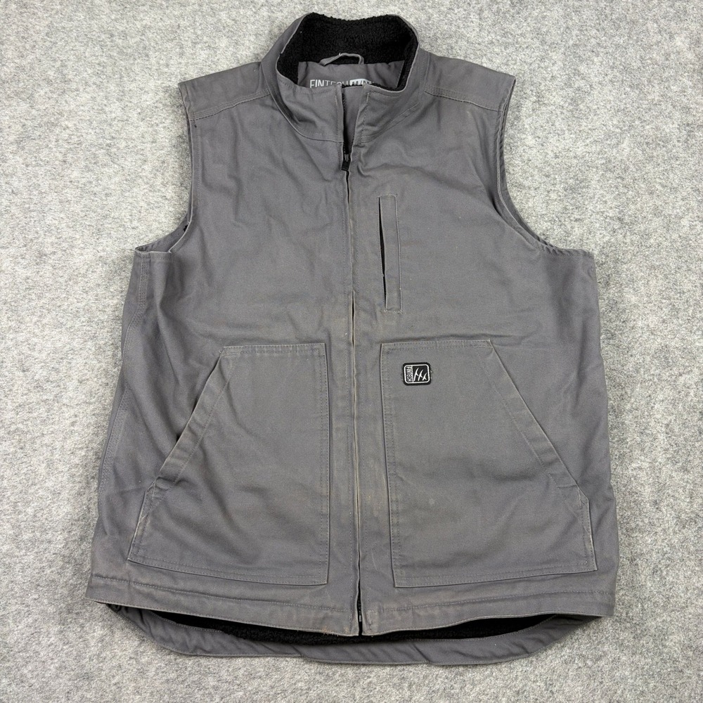Fintech Canvas Vest Mens Medium Grey Sherpa Lined Workwear Utility Full Zip